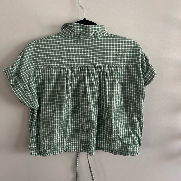 Madewell Green Windowpane Button-Front Drawstring Hem Top - Picture 3 of 3